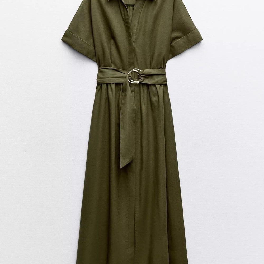 Zara Linen Blend Midi Shirt Dress